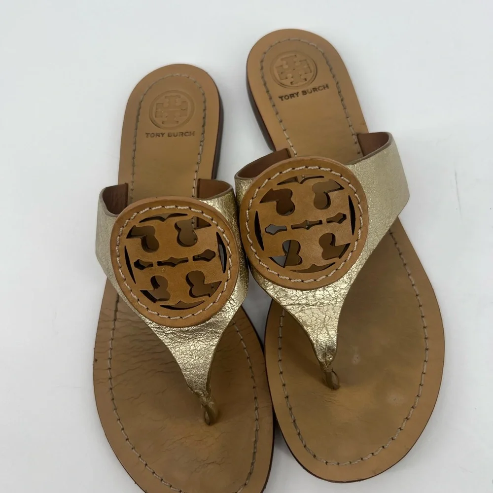 Tory Burch Metallic Gold and Tan Sandals
